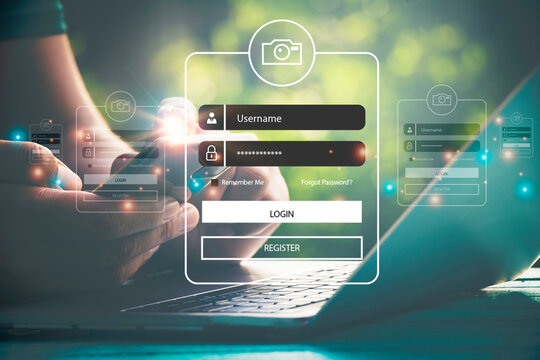 User typing login and password.Hand man use mobile phone for  log in to enter login and password.sign in page,User profile,Information privacy,Internet.photo Cyber protection and technology concept.