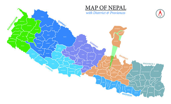 Map of Nepal with Districts and Province Vector Illustration