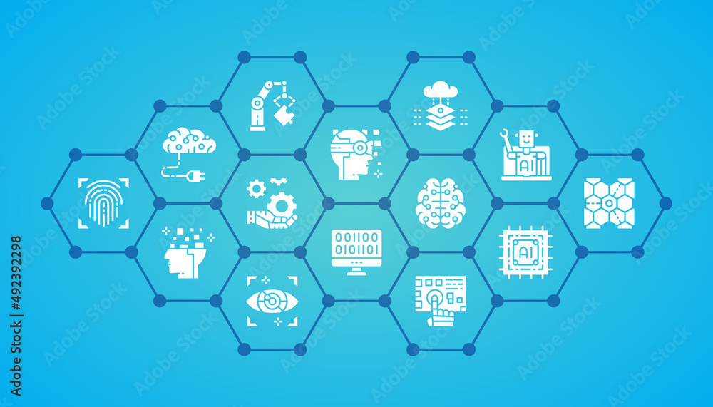 Poster artificial intelligence illustration template. robotics, chatbot, database, big data design infograp