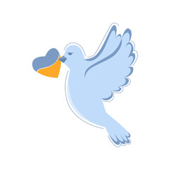Dove with a heart in the colors of the flag of Ukraine