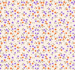 Beautiful floral pattern in small abstract flowers. Small colorful flowers. Ivory white background. Ditsy print. Floral seamless background. The elegant the template for fashion prints. Stock pattern.