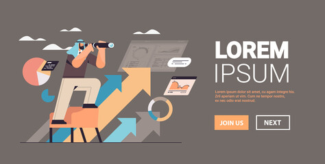 arab businessman looking through binocular business vision successful strategy direction concept