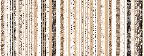 Poster Japandi earthy neutral colors modern  abstract Woven linen cloth vector seamless repeat  farmhouse style stripes texture  pattern background. Line striped weave fabric for kitchen towel, tablecloth