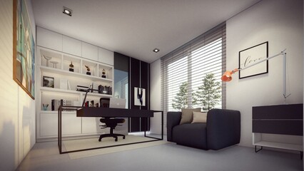 office home interior white color 3d illustration