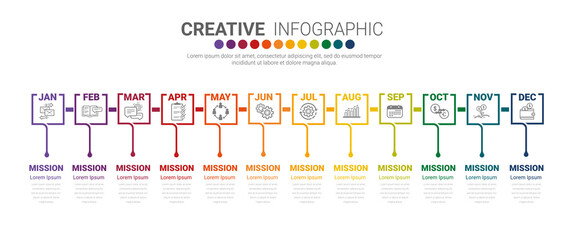 Infographics element design for all month, can be used for Business concept with 12 options.