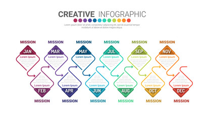 Presentation template for 12 months, 1 year, Infographic can be used for  Business concept with 12 options.