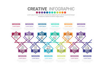 Infographics element design for all month, can be used for Business concept with 12 options.