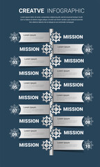 Obraz premium Gear infographics for presentation 10 steps. Cogwheel transmission connecting mechanical.