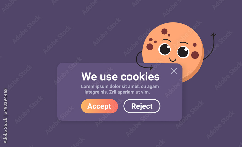Poster protection of personal information cookie mascot character with internet web pop up we use cookies p