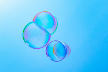Soap bubbles fly free in the air