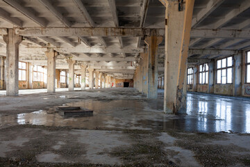 workshop of a closed enterprise without windows and with ice on the floor