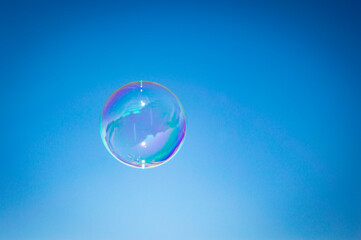 Soap bubbles fly free in the air
