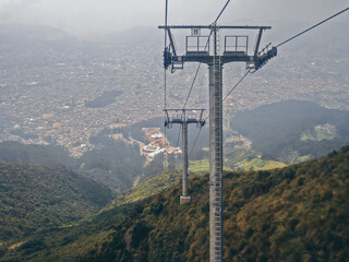 View on Teleferiqo cable car infrastructure up to Cruz Loma, with the city of Quito in the distance