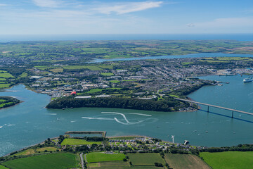 Aerial Views of Pembroke Dock and And Oil and Gas terminals at Milford Haven, Wales, UK - obrazy, fototapety, plakaty