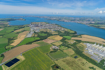 Aerial Views of Pembroke Dock and And Oil and Gas terminals at Milford Haven, Wales, UK