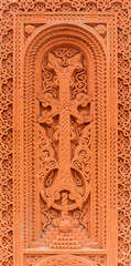 Stele with carved cross - Armenian khachkar in Kyiv, Ukraine