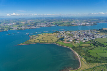 Aerial Views of Pembroke Dock and And Oil and Gas terminals at Milford Haven, Wales, UK