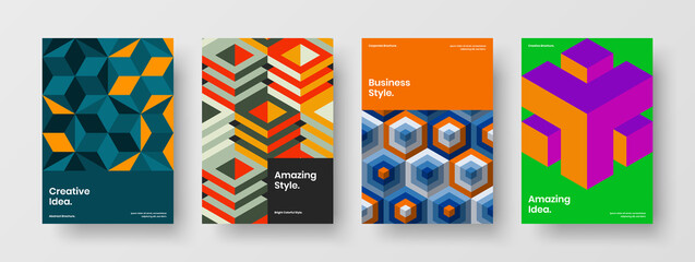Obraz premium Premium geometric pattern presentation template set. Vivid magazine cover A4 design vector illustration collection.
