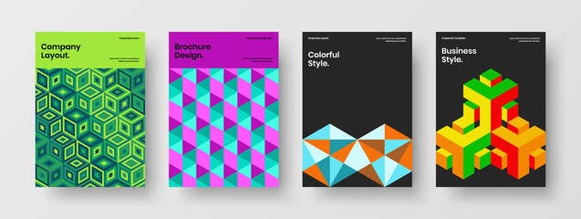Fresh pamphlet vector design concept collection. Trendy mosaic shapes leaflet illustration bundle.