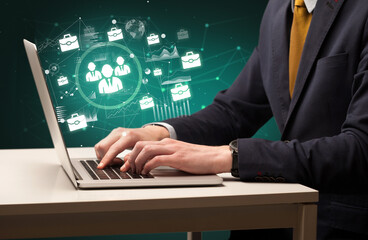 Business hand working on laptop, successful business concept