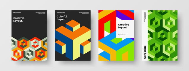 Abstract journal cover A4 design vector illustration collection. Amazing geometric hexagons pamphlet concept composition.