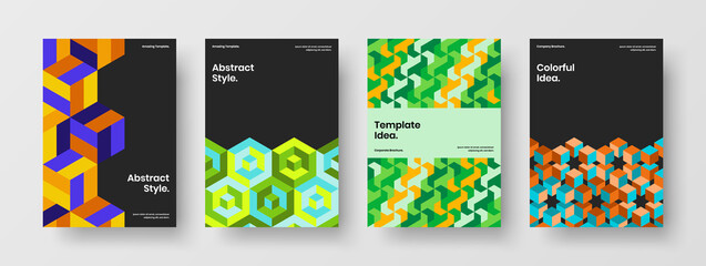 Fresh company cover vector design concept collection. Trendy mosaic pattern pamphlet template bundle.