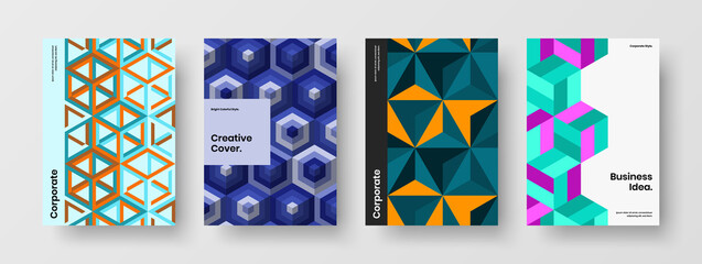 Premium handbill A4 vector design concept collection. Colorful geometric tiles corporate brochure layout bundle.