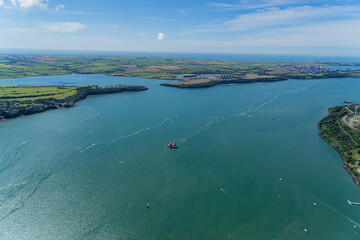 Fototapeta na wymiar Aerial Views of Pembroke Dock and And Oil and Gas terminals at Milford Haven, Wales, UK