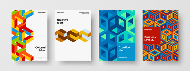 Unique leaflet design vector layout bundle. Isolated geometric pattern poster concept collection.
