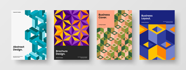 Modern geometric tiles poster layout collection. Original company identity design vector illustration bundle.