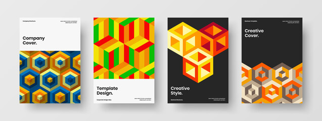 Fototapeta premium Premium front page design vector illustration bundle. Abstract geometric tiles banner template set.
