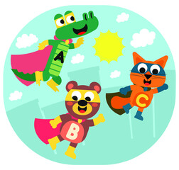 Super hero animals and letters
