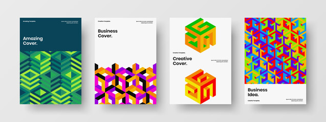 Fototapeta premium Fresh mosaic shapes brochure illustration set. Clean poster design vector template bundle.
