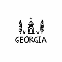 Vector hand drawn symbol of Sakartvelo. Travel illustration of Republic of Georgia signs. Hand drawn lettering illustration. Georgian landmark logo