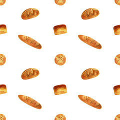 Bread. Watercolor seamless pattern.