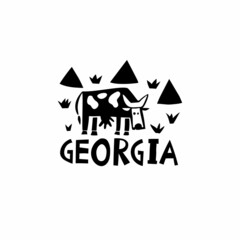 Vector hand drawn symbol of Sakartvelo. Travel illustration of Republic of Georgia signs. Hand drawn lettering illustration. Georgian landmark logo