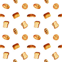 Bread. Watercolor seamless pattern.