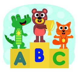 Obraz na płótnie Canvas Cute kids and colorful letter boxes