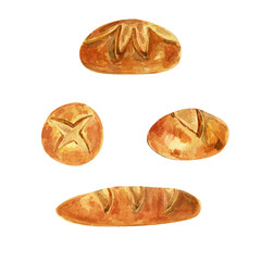 Bread. Watercolor set of craft bakery.