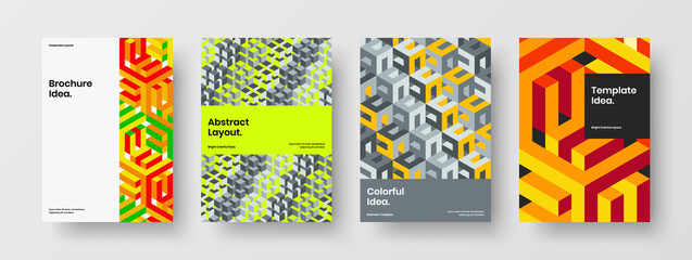 Fototapeta premium Multicolored mosaic pattern corporate identity illustration collection. Fresh postcard vector design concept bundle.
