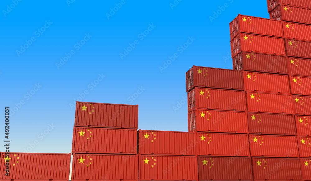 Poster containers with flags of china making a rising trend graph. business success related 3d rendering