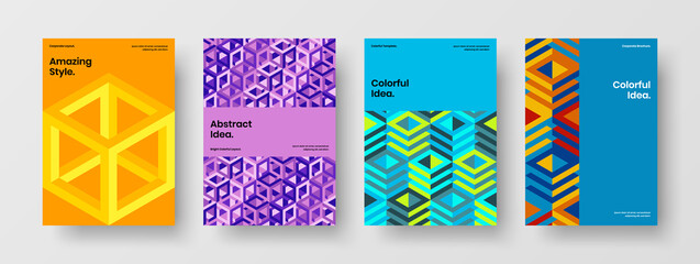 Colorful leaflet vector design illustration collection. Multicolored geometric shapes brochure template set.