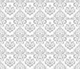 Rolgordijnen Bloemenpatroon. Vintage behang in de barokstijl. Naadloze vectorachtergrond. Wit en grijs ornament voor stof, behang, verpakking. Sierlijke damast bloem ornament. © ELENA