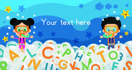 Naklejka premium Cute submersible kids and letters