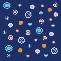 Floral design with a dark blue background. graphic ressources with multicolor flowers.