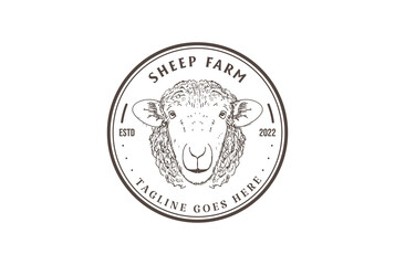 Vintage Retro Sheep Lamb Livestock Farm Badge Emblem Stamp Label logo design