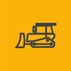 Black Vector Bulldozer Logo on  Yellow Background