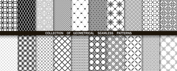 Geometric set of seamless black and white patterns. Simple vector graphics