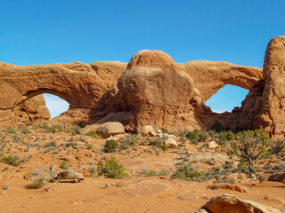 Beautiful layers of sandstone. Shapes and sculptures in the Arches National Park