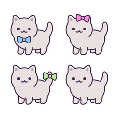 Cute kawaii kitten gender icon set